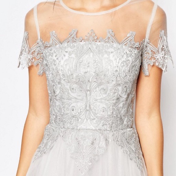 Chi Chi London Tulle Lace Prom Midi Dress - Grey - Picture 2 of 9